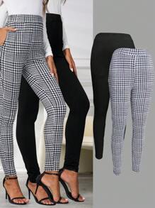 SHEIN Clasi Multicolor Women Casual High Waist Side Pocket Leggings, Suitable For Commuting In Autumn - Multicolor - View 1