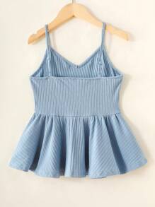 SHEIN 少女纯色针织罗纹吊带背心，休闲款 - 藍色 - 查看 2