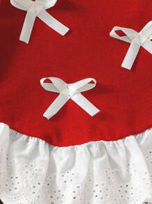 SHEIN 女婴蕾丝边吊带背心，婴幼儿夏季新款时尚 - 紅色 - 查看 4