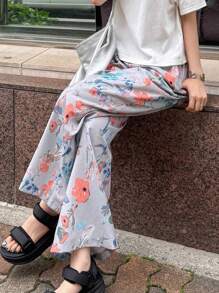 FRIFUL Women's Drawstring Waist Full Print Straight Leg Casual Pants, Versatile Beach Wear