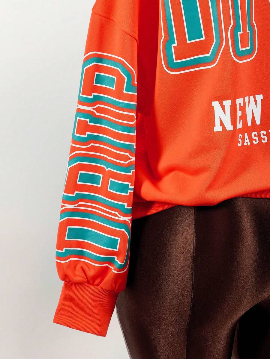 Amplova Women Burnt Orange Graphic Print Long Sleeve Crew Neck Sweatshirt,Autumn Streetwear School Casual & Sports Graduation Back-To-School Teacher For Fall - Burnt Orange - View 1