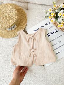 SHEIN LMoss Kids Babygirl Cute Summer Casual Versatile Khaki Bow Accent Camisole Top