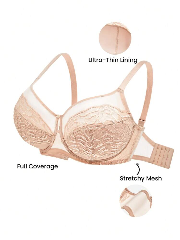 Plus Full Coverage Mesh & Lace Bra