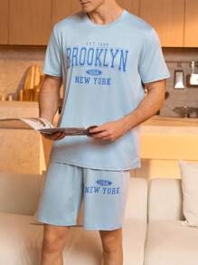 Manfinity Underwear&Sleepwear Basics Juego de pijama cómodo y suave para hombres, ropa de estar en casa