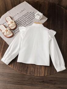 Blusa blanca casual de estilo escolar con volantes y lazo para niñas, ropa de niñas, camisas para niñas, ropa de verano para niñas, vestido de niña de las flores, blusa blanca, ropa de niña, ropa de vuelta al colegio para niñas, uniforme escolar, camisa blanca, ropa de verano para niños - Blanco - Ver 8