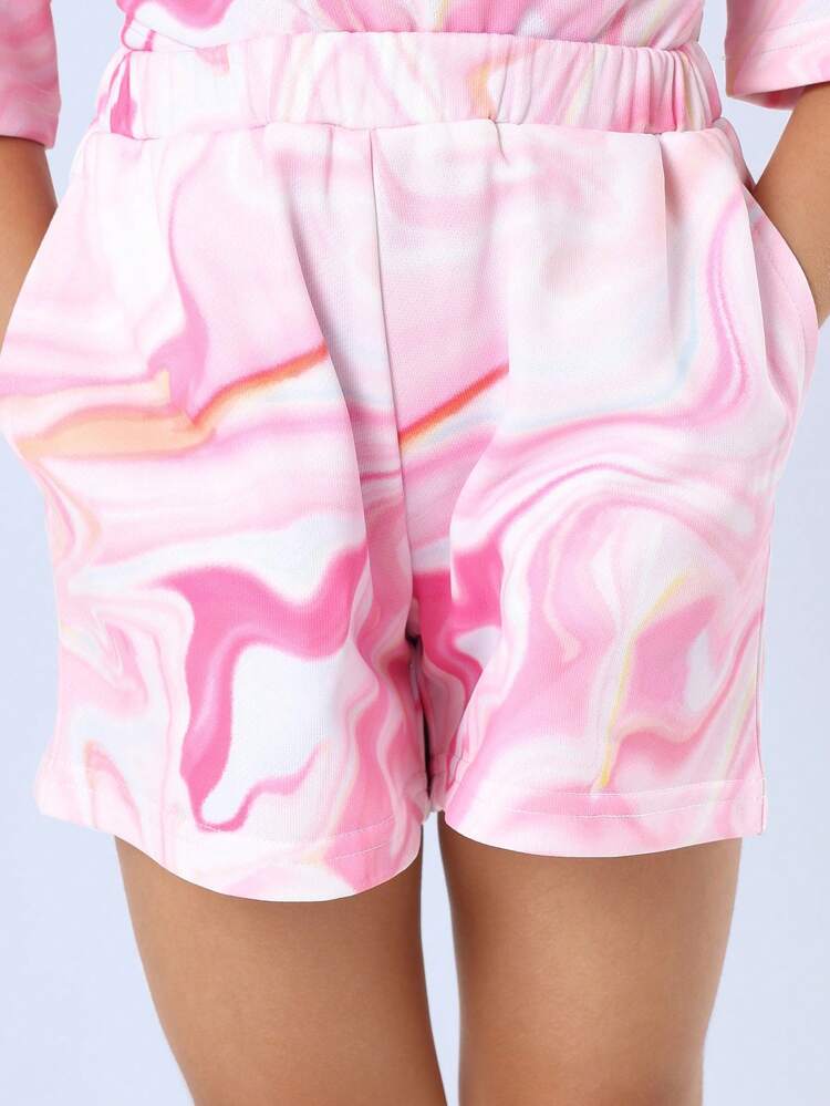 Swirl Marble Pattern Two Piece T-Shirt Co-Ord Short Set