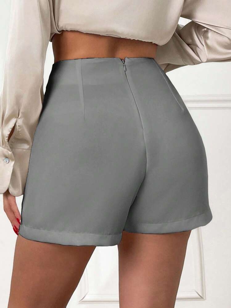 Women White High Waist Shorts With Pockets 136 - Grey - View 2