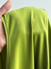 Maweii Đầm dự tiệc sang trọng xếp ly satin không tay cỡ lớn - màu xanh lá - Xem 7