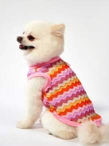 PETSIN Chaleco casual y ligero, transpirable para vacaciones para mascotas, ropa para gato/perro, con correa ajustable, onda rosa - Multicolor - Ver 7