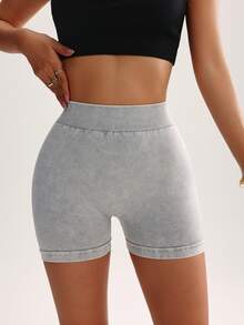 Slayform Women's Solid Color Minimalist Casual Sports Shorts - Light Grey - View 4