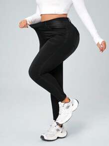 Flexra Damskie jeansy skinny fit w jednolitym kolorze, w dużych rozmiarach, modne na lato