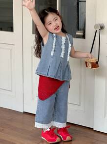 DAZY Young Girls Denim Two Pieces Outfits - Medium Wash - View 1