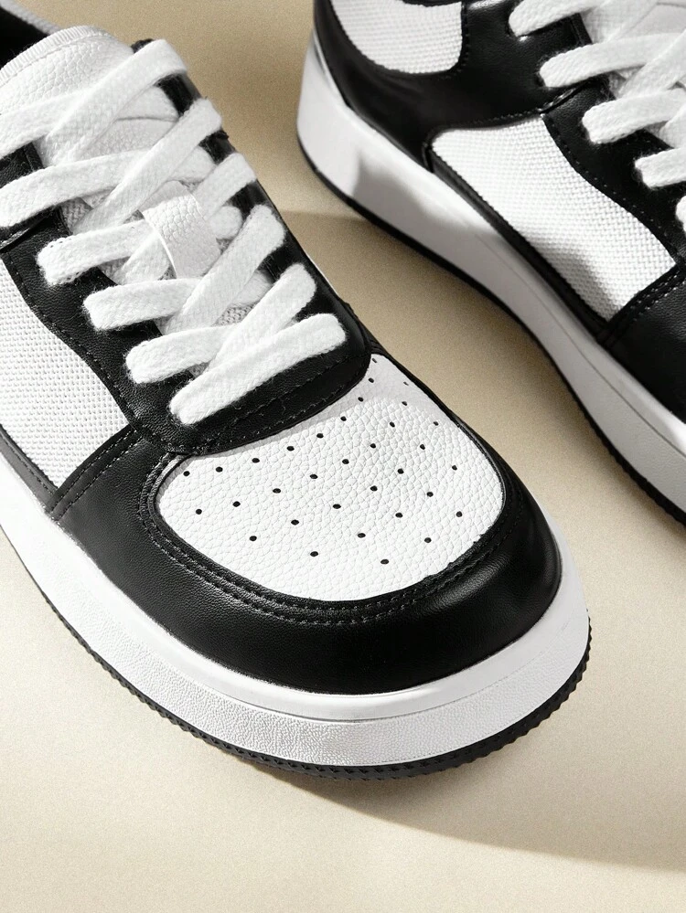 CUCCOO EASI 女性用メッシュ通気性ラウンドトゥフラットカジュアルスニーカー、PUレザーコントラストカラー快適なスポーツレジャーシューズ、デイリーの室内外での着用に