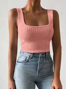 EURMUSE Women Solid Color Knit Sleeveless Top - Baby Pink - View 6
