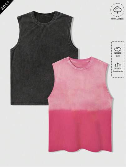 Street Life 2 pezzi Set di canotte casual da uomo con stampa leopardata e design grafico lavato ad acido