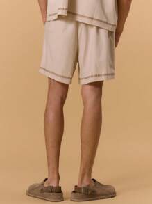 Musero Elasticated Waist Embroidered Hem Shorts Linen Look Spring, Summer, Holiday, Vacation, - Multicolor - View 4