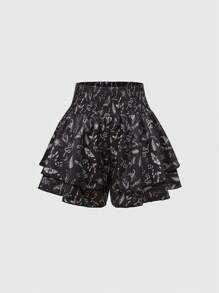 ROMWE Goth Shorts de talla grande con estampado floral de estilo bohemio - Negro - Ver 1