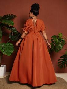 Maweii Đầm Maxi Tay Cánh Dơi Cổ Chữ V Có Dây Rút Eo Cỡ Lớn Cho Nữ - màu nâu - Xem 2