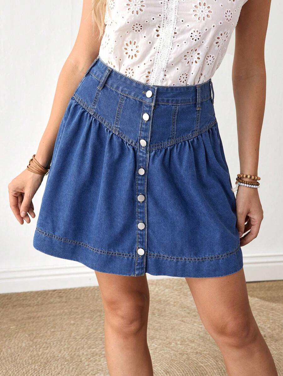 EMERY ROSE Falda vaquera minimalista y casual de unicolor para mujer