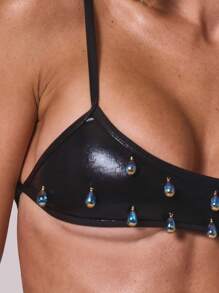 Musera Resort 金属珍珠细节超迷你比基尼上衣（仅上装）沙滩泳装度假夏季假日可爱性感伊比沙岛优雅Y2K黑色春季节日 - 黑色 - 查看 6