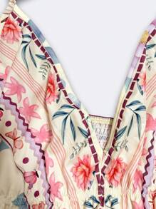 Sweetra Boho Style Printed Sleeveless Beach Dress - Pink - View 5