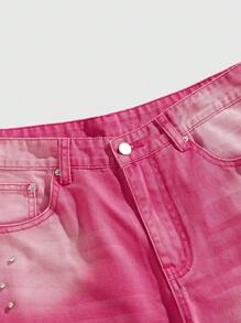 ROMWE MEN Street Life Pantalones cortos vaqueros sueltos y de colores para hombres - Rosa - Ver 4