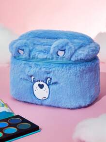 SHEIN X Care Bears 大容量可爱毛绒爱心熊卡通刺绣设计化妆包带手柄,加油熊,礼物 - 藍色 - 查看 2