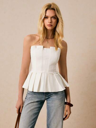 Poéselle Top corto con pliegues bandeau de unicolor para mujer, ajustado y con estilo