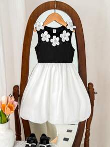 Young Girls Floral Patchwork Design Flared Dress, & Elegant Work Or Casual Outfit  
School Clothes Girls Dresses - Multicolor - View 3