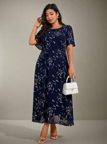 Flouryn Women's Plus Size Elegant Chiffon Printed A-Line Dress Vacation Spring Dress Summer Women Outfit Elegant Formal Women Dresses Easter Women Dress Tea Party Outfit