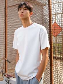 SHEIN Tween Boys' Casual Solid Color Short Sleeve Round Neck T-Shirt, Suitable For Summer