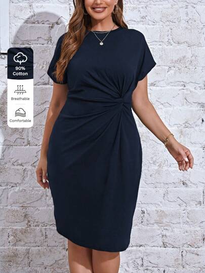 SHEIN Essnce Plus Twist Front Batwing Sleeve Dress