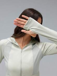 SHEIN Tall Women's Sun Protection Clothing Breathable Slim Quick-Drying UV Protection Hooded Jacket For Outdoor Sports,Hiking,Sage Green,Autumn,Casual,Gym, Tall Women - Green - View 11