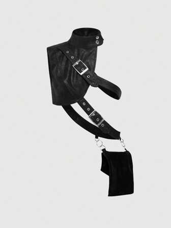 Grunge Punk Asymmetrische Cyber Punk Distressed PU Schulterpolster Weste