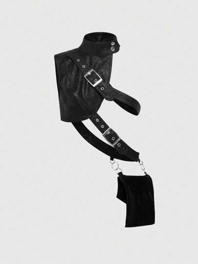 Grunge Punk Veste avec épaulettes en PU asymétriques et déchirées style cyber punk