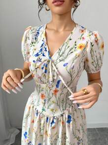 Elenzga Elegant Women's Summer Elegant Elastic Waist Puffed Sleeve Women's Long Dress,Maxi Dress. For Spring/Summer,Concert Women's Clothing,Elegant Suitable For Daily Commute, Music Festival, Holiday Wear