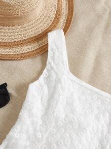 Modelyn Top sin mangas de mujer con cuello cuadrado, en unicolor con aplicaciones de encaje, elegante para el verano - Blanco - Ver 3