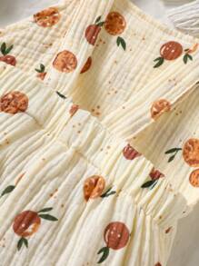 SHEIN Infant Fruit Print Sleeveless Romper Cotton Baby Clothes Baby Clothes Set Baby Clothes Sets Newborn Outfit Sets - Apricot - View 7