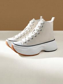 CUCCOO EASI Damskie modne czarne grube podeszwy, okrągłe noski, oddychające, płócienne trampki o średniej wysokości