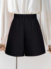 GlowEve New Women's Woven Fabric Pleated A-Line Front Zipper Back Elastic Waist Slimming Mid-Waist Casual Comfortable Elegant Shorts