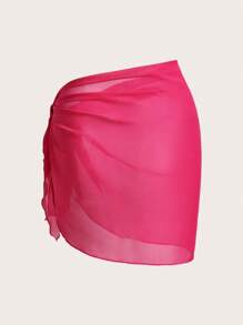 SHEIN Unity Summer Beach Solid Ruched Side Cover Up Skirt - Hot Pink - View 2