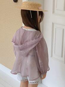 Hapijoa 年轻女孩连帽休闲韩版清新长袖衬衫，夏季 - 淡紫色 - 查看 3