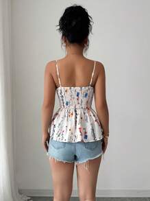 Selianne Áo ba lỗ không tay họa tiết hoa, viền bất đối xứng, bó sát, dáng crop top dành cho nữ, mùa xuân/hè - Nhiều màu - Xem 2