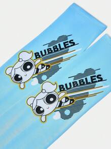 THE POWERPUFF GIRLS X SHEIN 1双女款泡泡图案可爱蓝色袖套