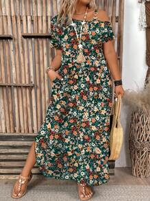 SHEIN LUNE Plus Size Women's Floral Minimalist Style Dress, New 2025 Summer Collection, Plus Size & Slimming Design For Curvy Ladies - Multicolor - View 4