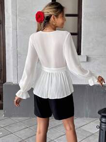 Siren Gaze Blouse casual femme avec ourlet froncé et couleur unie