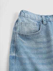 SHEIN 少女 Y2K 宽松休闲牛仔裤，带口袋和宽腿，少女暑假服装牛仔裤套装。