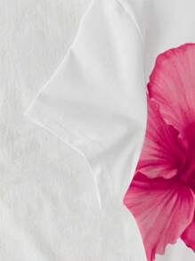 Glimmora 优雅度假风红色花卉印花女式修身短款T恤 - 白色 - 查看 3