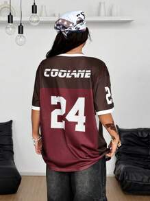 Coolane Tricouri de vară pentru femei, streetwear, sport, cu guler în V, baseball, fotbal, roșu, jerseu