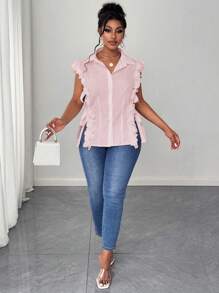 Maweii Gewebte elegante romantische floralen Spitze ärmellose Bluse in Große Größen